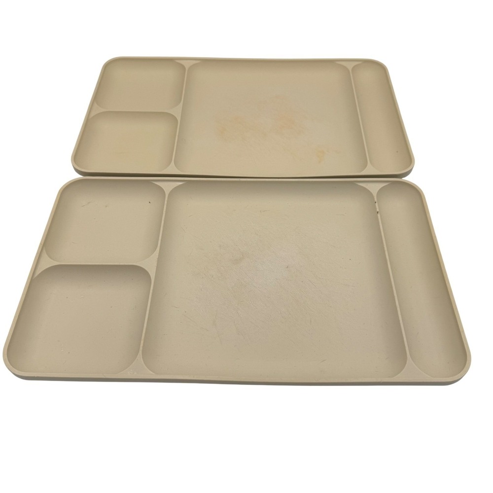 Vintage Tupperware Divided Lunch Trays Set of 2 Almond Beige 1535-2 USA Made